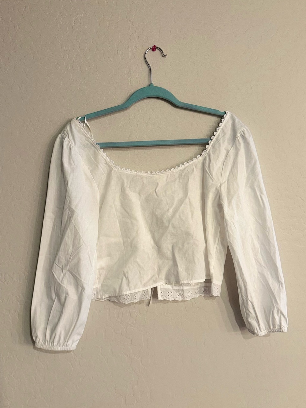 Cotton White Eyelet Tie-Front Peasant Blouse - Picture 2 of 5